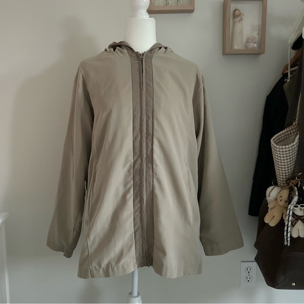 Tudor Court by Haband Hooded Windbreaker Jacket in Beige Tan Women’s Size Large